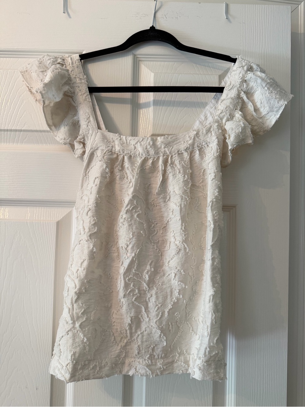 Anthropologie Cream Textured Floral Blouse
